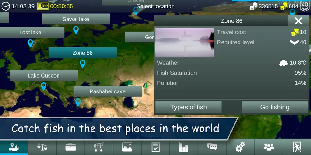 Schermata di My Fishing World con un luogo di pesca, dallo store